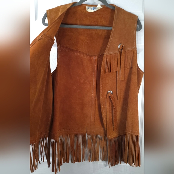 Vintage Leather Vest With Fringe Brown Bohemian Western Romantic 70s - Picture 4 of 9